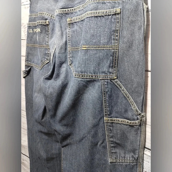 U S. Polo Assn. Blue Carpenter Utility Jeans Dark Wash 38 32‎ Vintage Y2K Baggy - Picture 5 of 13